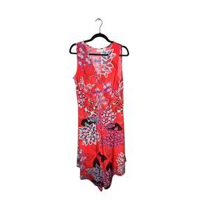 Chico’s  Red  Floral  Sleeveless  Front Twist  Jagged Hem  Maxi  Dress  Medium